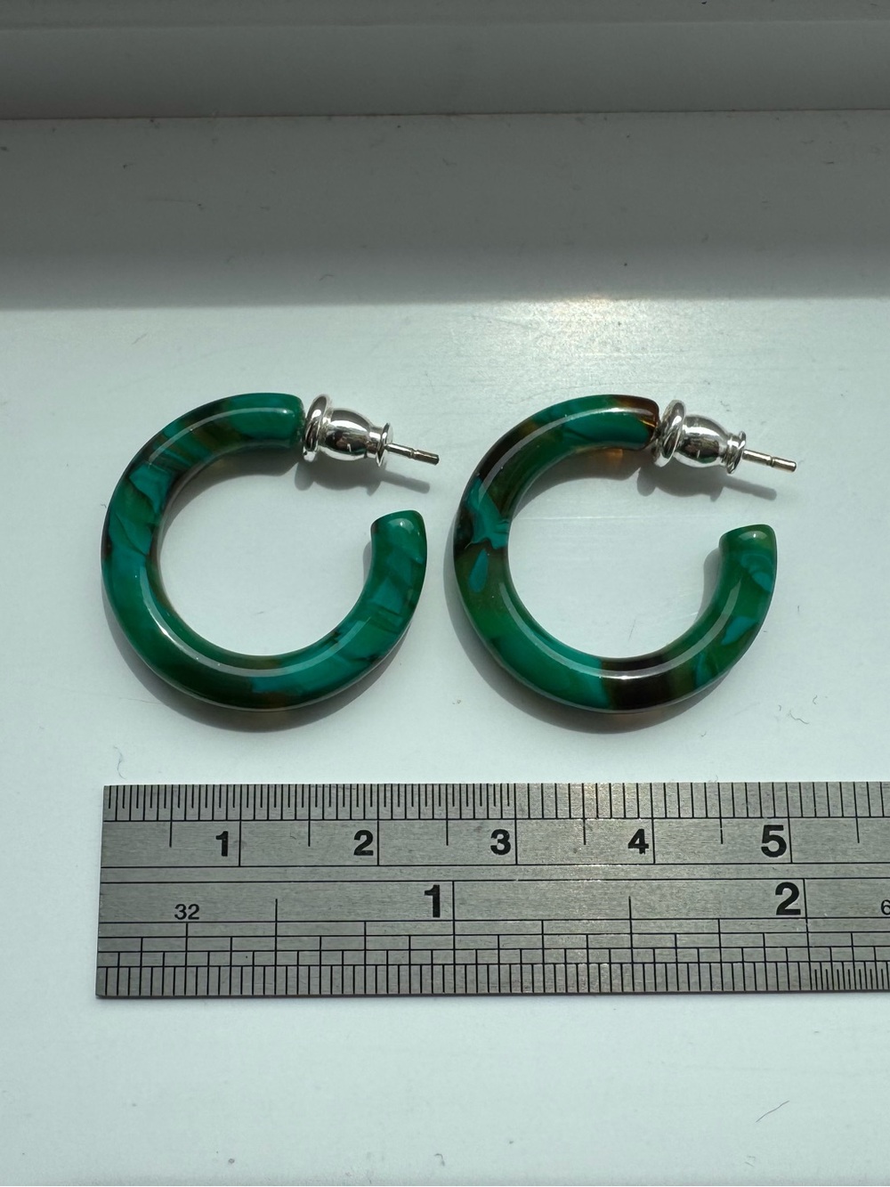 Green Marbled acetate Hoop Earrings - Women Jewelry